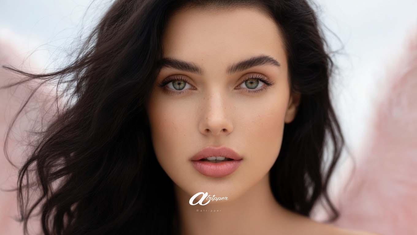 Close-up editorial portrait of VikAi with dark hair, green eyes, and an intense magnetic expression